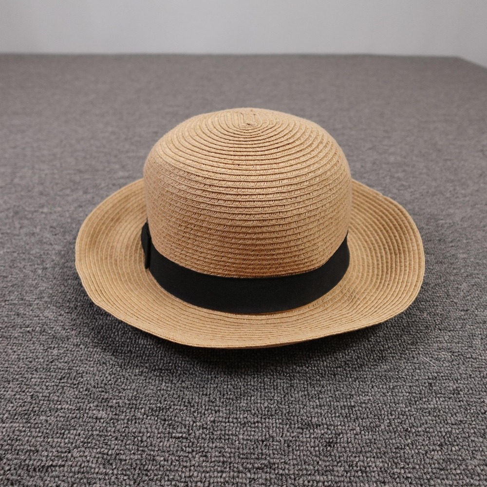 Scala Hat Sun Womens One Size Beige Straw Wide Brim Black Bow Summer Travel
